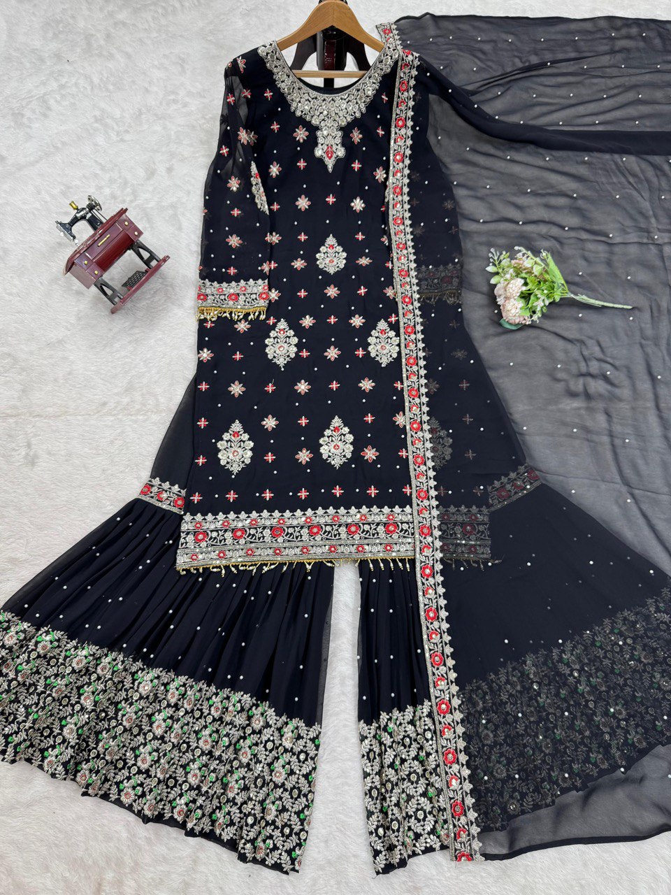Pattern Wedding & Party Wear Thred And Sequence Work Sharara Suit