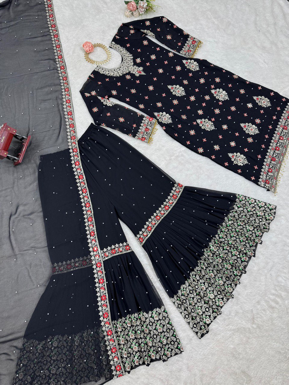 Pattern Wedding & Party Wear Thred And Sequence Work Sharara Suit