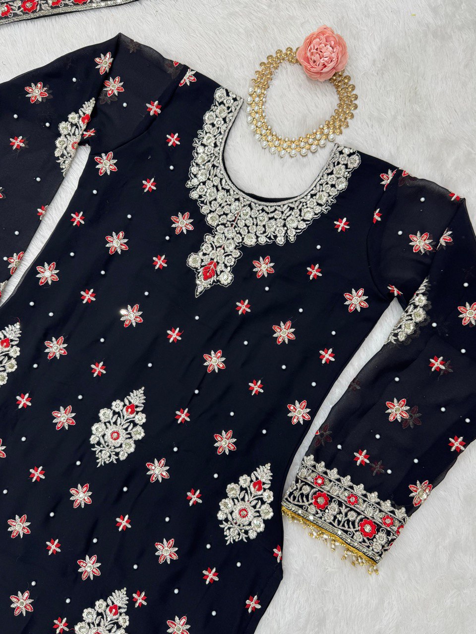 Pattern Wedding & Party Wear Thred And Sequence Work Sharara Suit