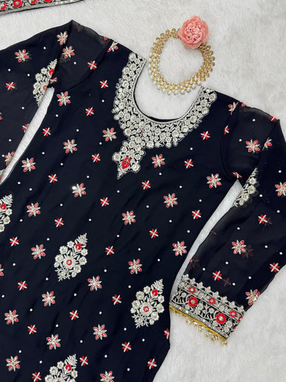 Pattern Wedding & Party Wear Thred And Sequence Work Sharara Suit