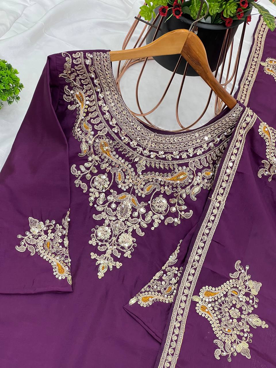 Mesmerizing  Embroidery And Sequence Work Purple Color Sharara Suit