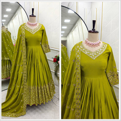 Imposing Chinon Silk Sequence Work Perrot Color Gown