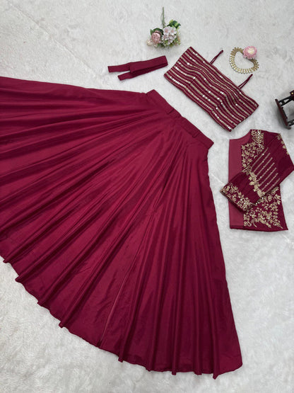 Stunning Sequence Work Maroon Color Lehenga Choli With Koti