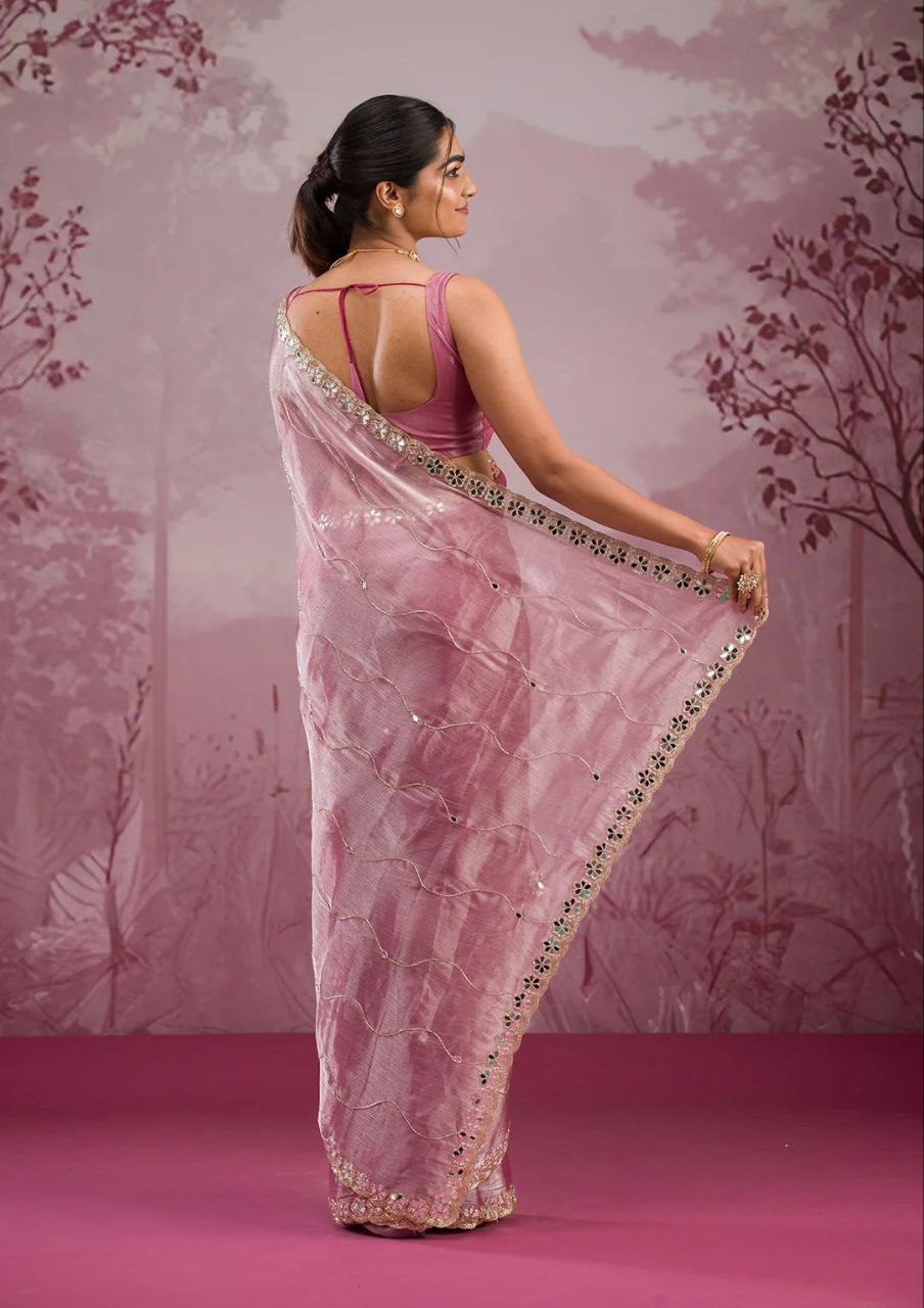 Good Looking Glitter Dori Work Pink Color Designer Saree