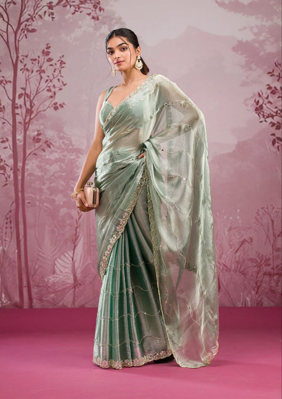 Good Looking Glitter Dori Work Parrot Color Designer Saree
