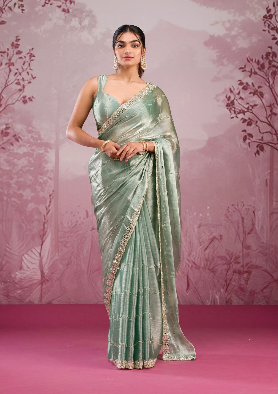 Good Looking Glitter Dori Work Parrot Color Designer Saree