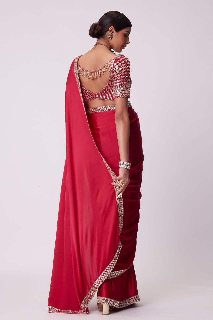 Delightful Red Color Crape Silk Designer Saree