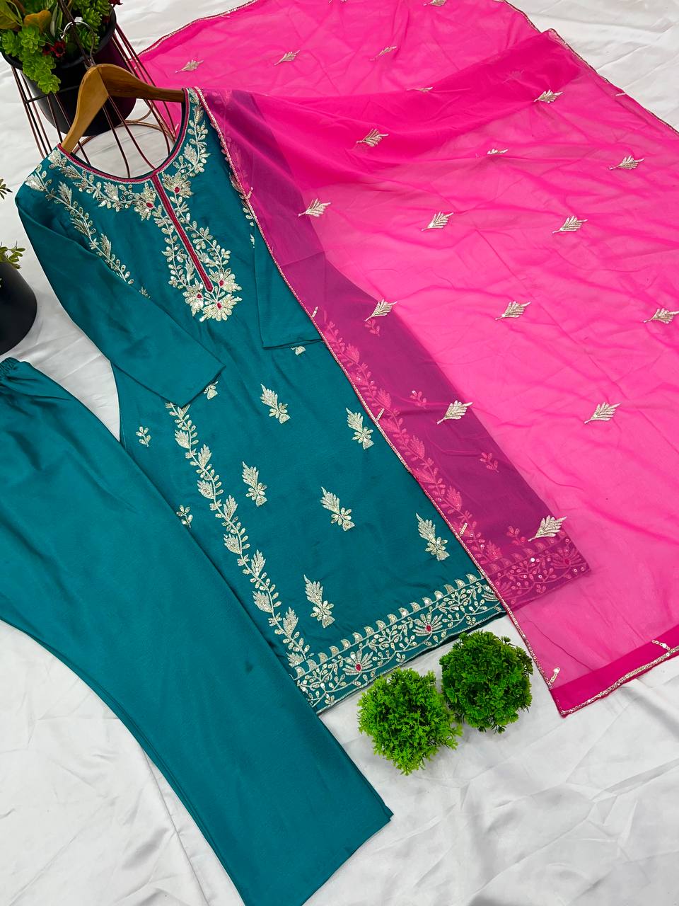 Good Looking Heavy Embroidery Sequence Work Teal Blue Color Salwar Suit