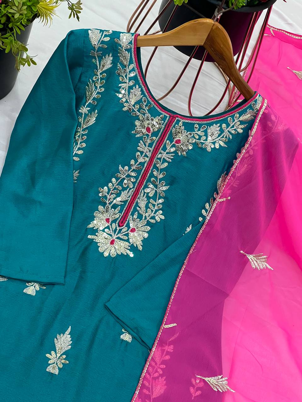 Good Looking Heavy Embroidery Sequence Work Teal Blue Color Salwar Suit