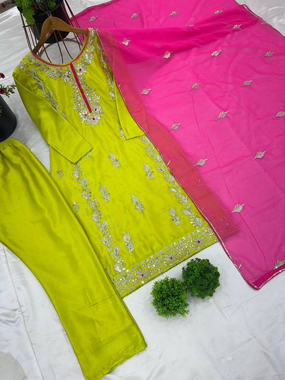 Good Looking Heavy Embroidery Sequence Work Green Color Salwar Suit