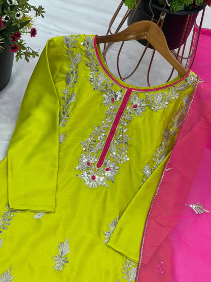 Good Looking Heavy Embroidery Sequence Work Green Color Salwar Suit