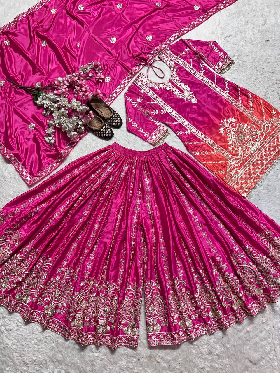 Wonderful Coding Sequence Work Pink Color Sharara Suit