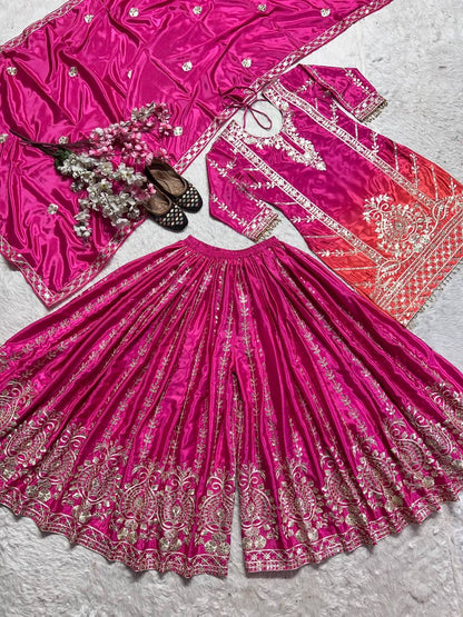 Wonderful Coding Sequence Work Pink Color Sharara Suit