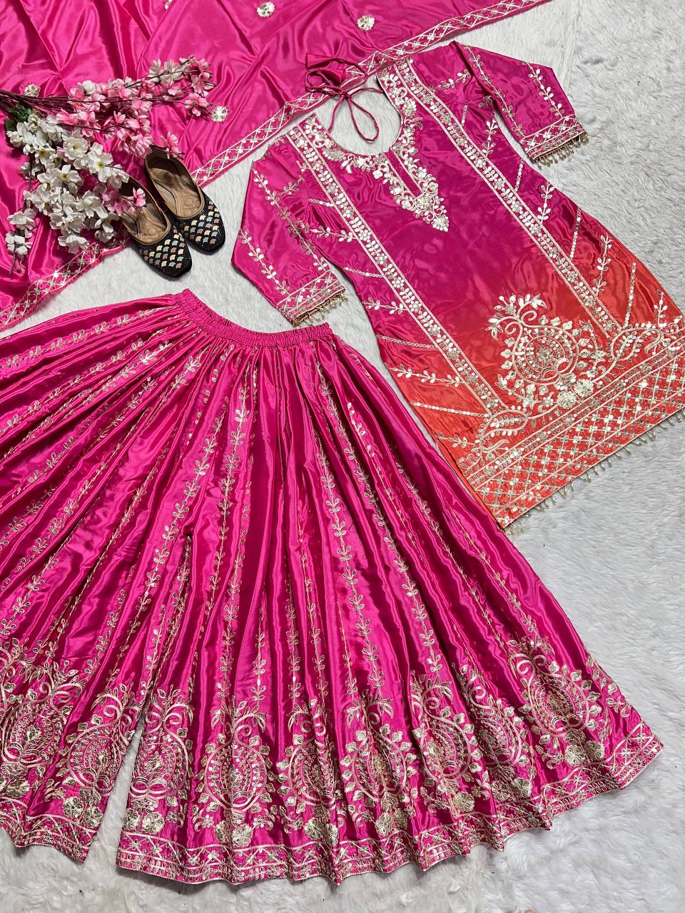 Wonderful Coding Sequence Work Pink Color Sharara Suit