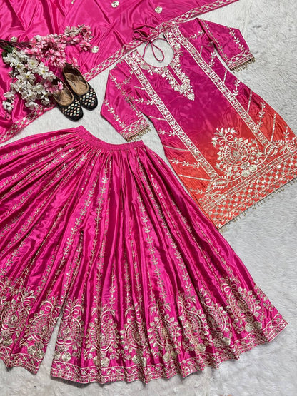 Wonderful Coding Sequence Work Pink Color Sharara Suit