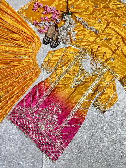 Wonderful Coding Sequence Work Yellow Color Sharara Suit