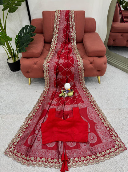 Ravishing Sequence Lace Work Red Color Designer Saree