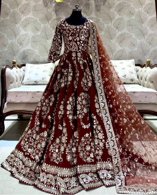 Heavy Sequence Work Maroon Color Long Gown