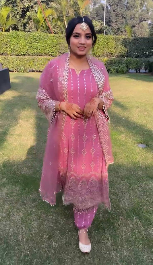 Graceful Georgeet Pink Color Palazzo Suit