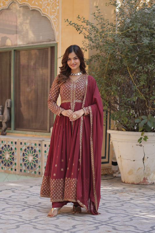 Blissful Georgette Pink Color Top With Bottom