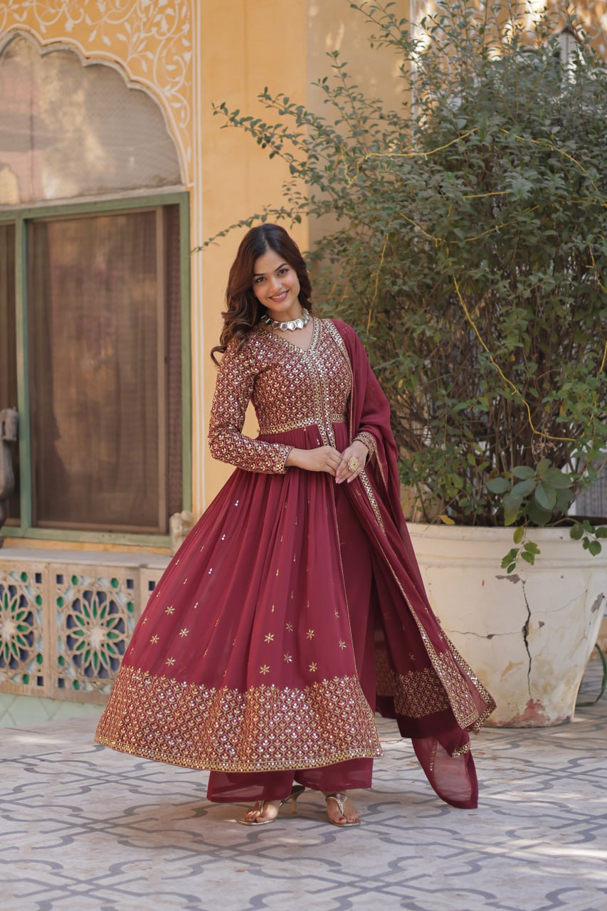 Blissful Georgette Pink Color Top With Bottom