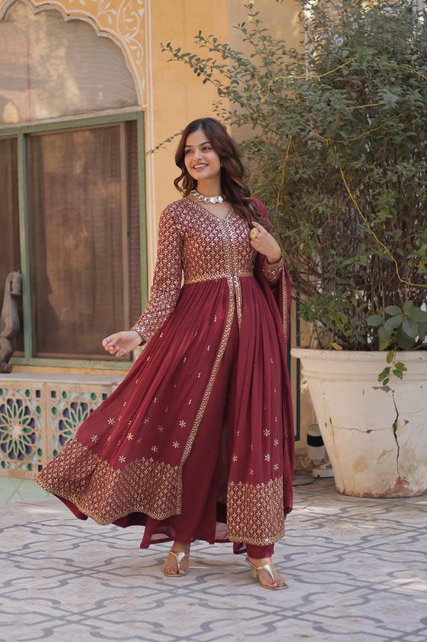 Blissful Georgette Pink Color Top With Bottom
