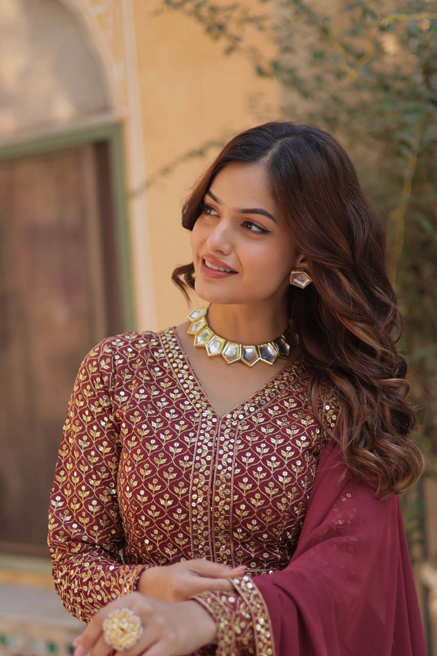 Blissful Georgette Pink Color Top With Bottom