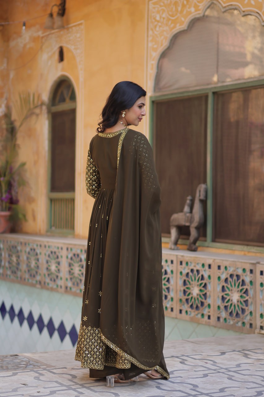Blissful Georgette Mehndi Color Top With Bottom