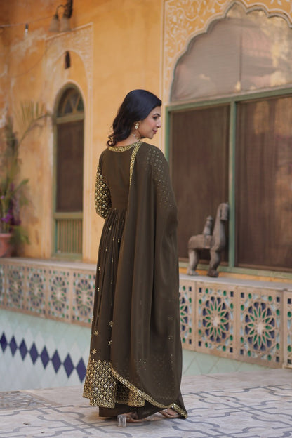 Blissful Georgette Mehndi Color Top With Bottom