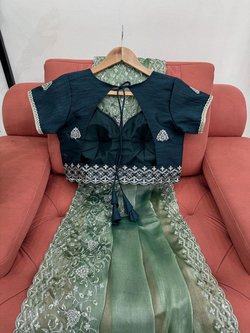 Elegant Burberry Silk Sequnce Work Perrot Green Color Saree