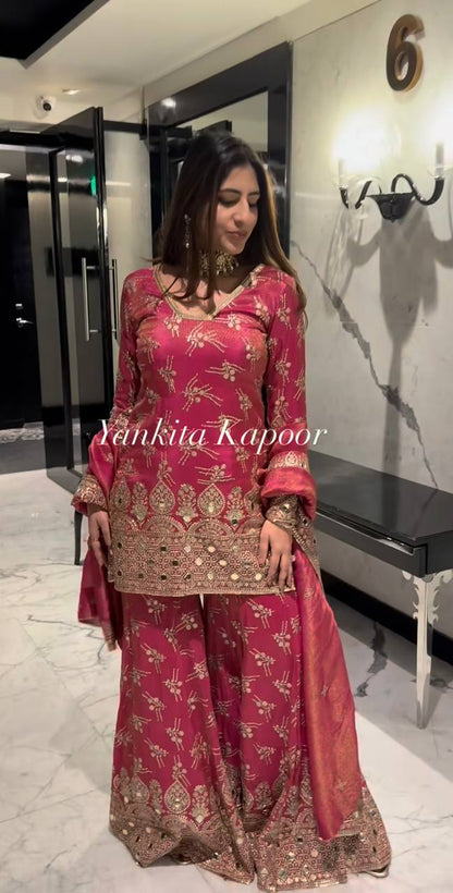 Designer Sequence Work Red Color Sharara Suit