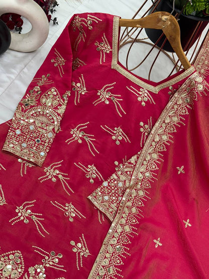 Designer Sequence Work Red Color Sharara Suit