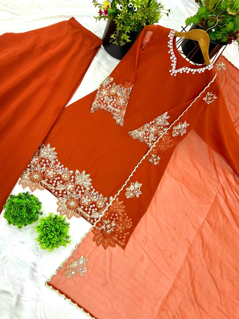 Fantastic Georgette Orange Color Sharara Suit
