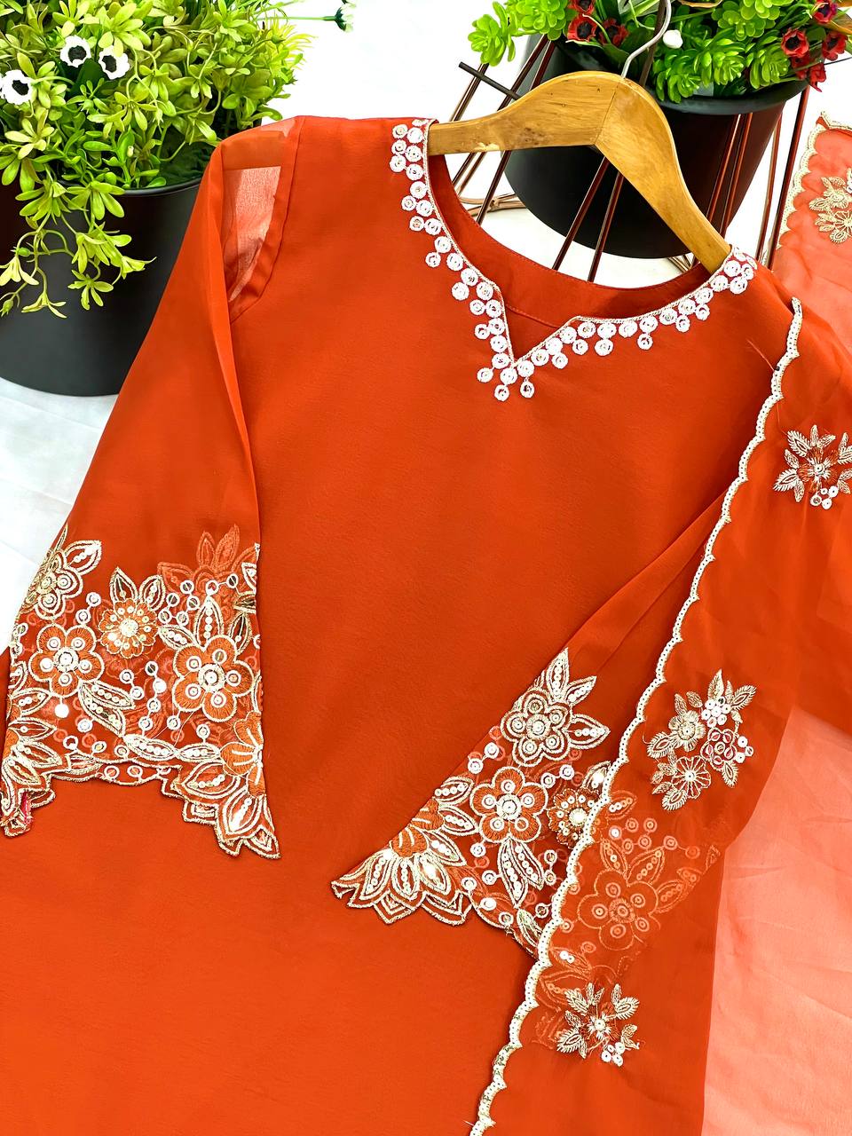 Fantastic Georgette Orange Color Sharara Suit