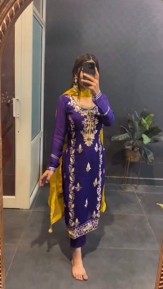 Good Looking Heavy Embroidery Sequence Work Purple Color Salwar Suit