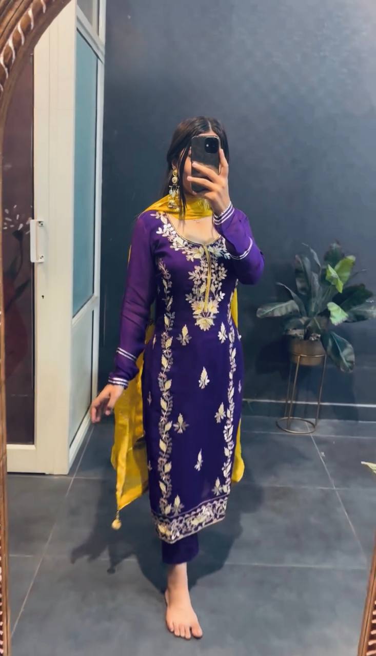 Good Looking Heavy Embroidery Sequence Work Purple Color Salwar Suit