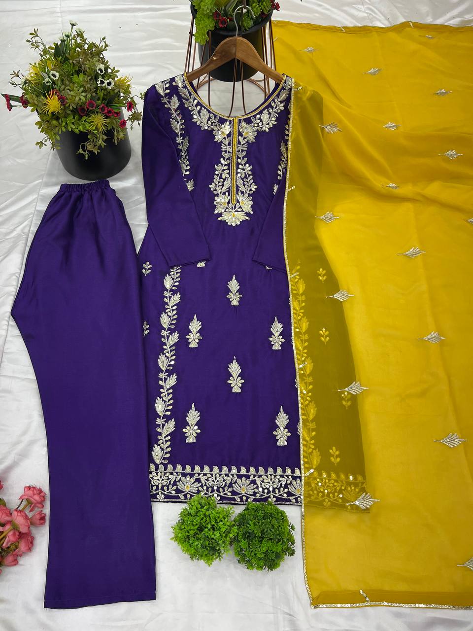 Good Looking Heavy Embroidery Sequence Work Purple Color Salwar Suit