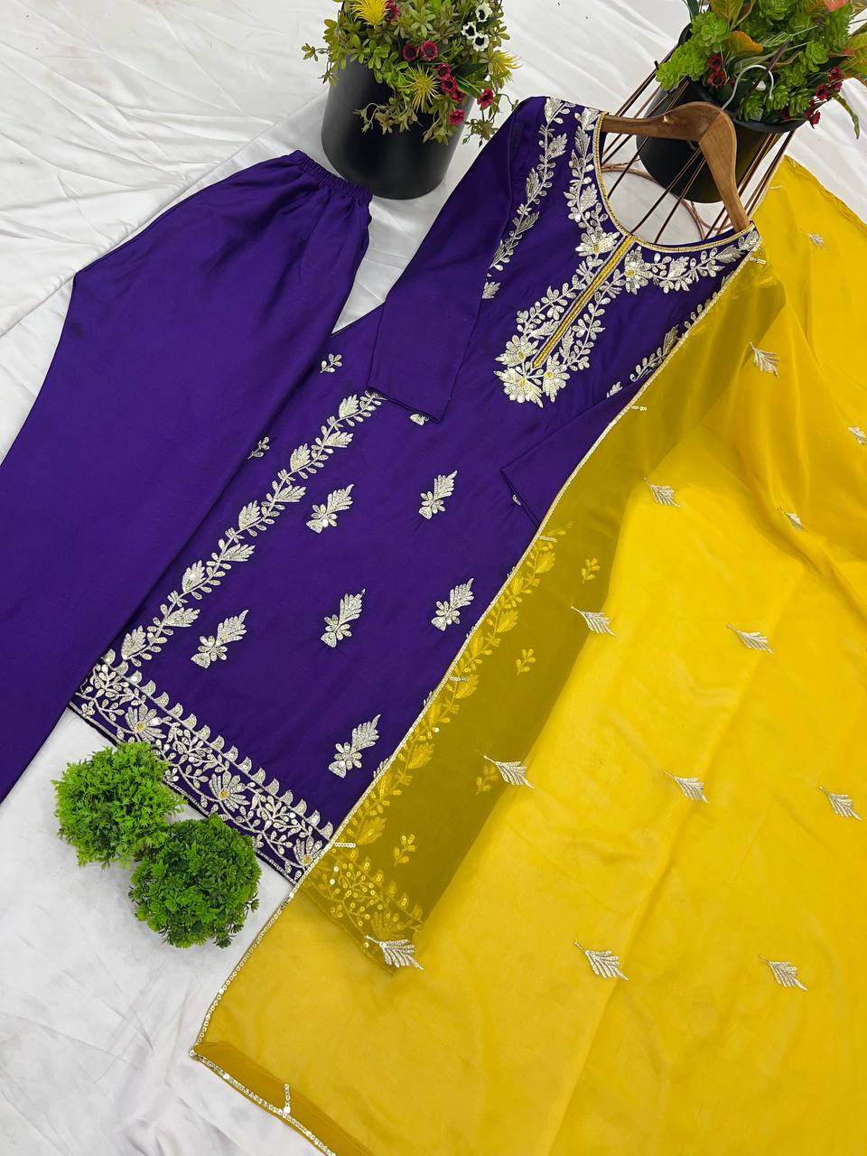 Good Looking Heavy Embroidery Sequence Work Purple Color Salwar Suit