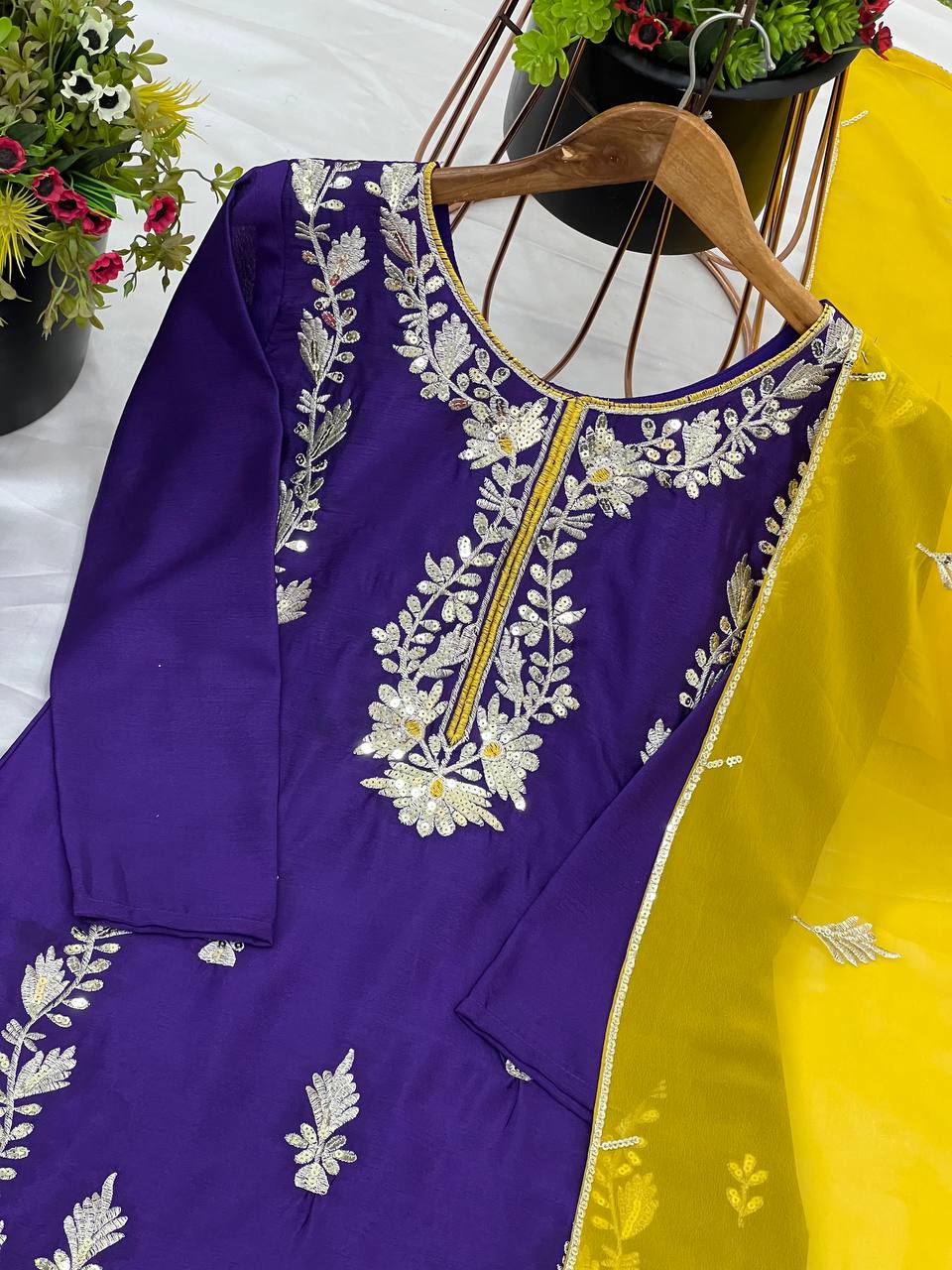 Good Looking Heavy Embroidery Sequence Work Purple Color Salwar Suit