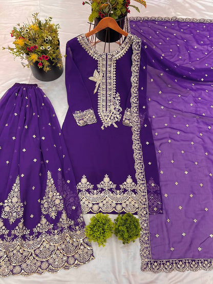Precious Georgette Lavender Color Sequence Work Sharara Suit