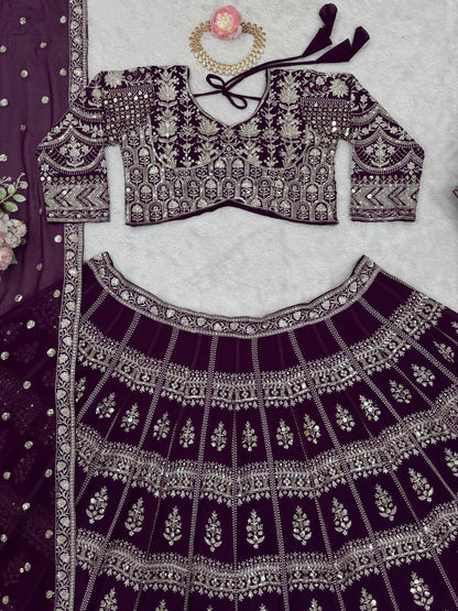 Fabulous Gorgette Wine Color Sequnce Work Lehenga Choli