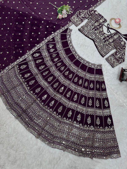 Fabulous Gorgette Wine Color Sequnce Work Lehenga Choli