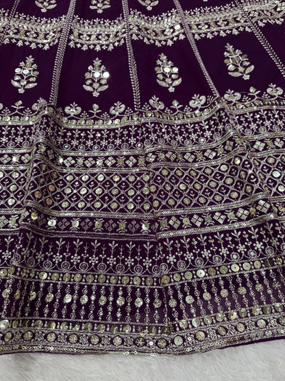 Fabulous Gorgette Wine Color Sequnce Work Lehenga Choli
