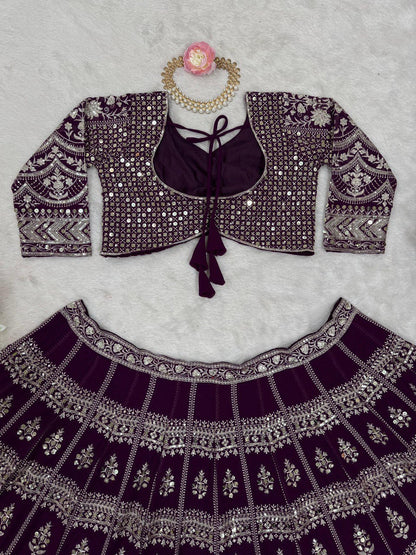 Fabulous Gorgette Wine Color Sequnce Work Lehenga Choli