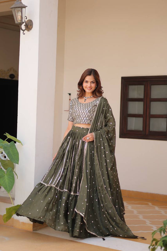 Precious Georgette Sequence Work Mehndi Color Lehenga Choli