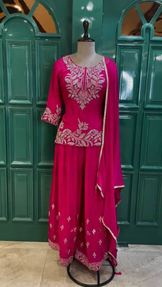 Ravishing Chinon Silk Pink Color Sharara Suit