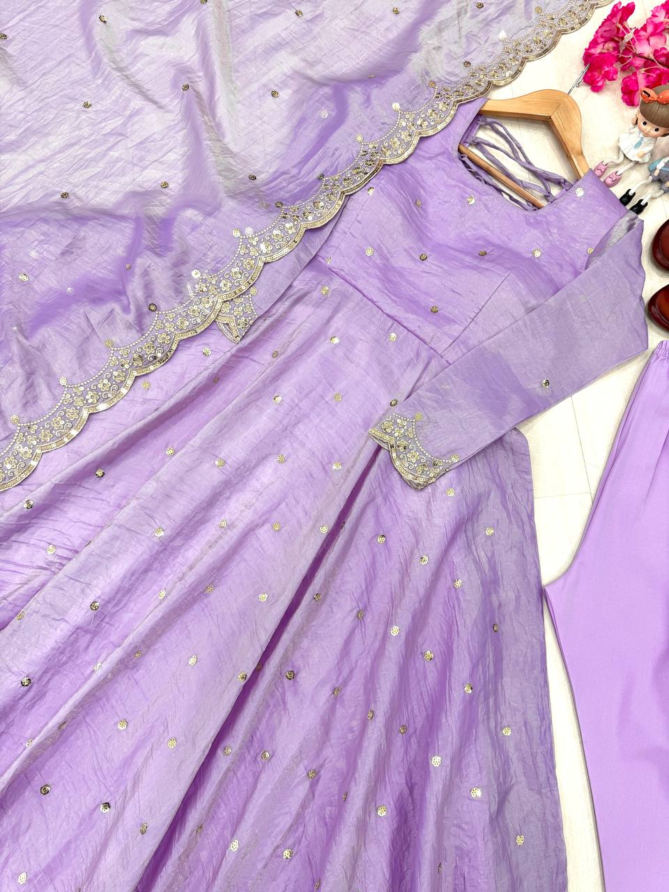 Adorable Sequence Work Lavender Color Gown