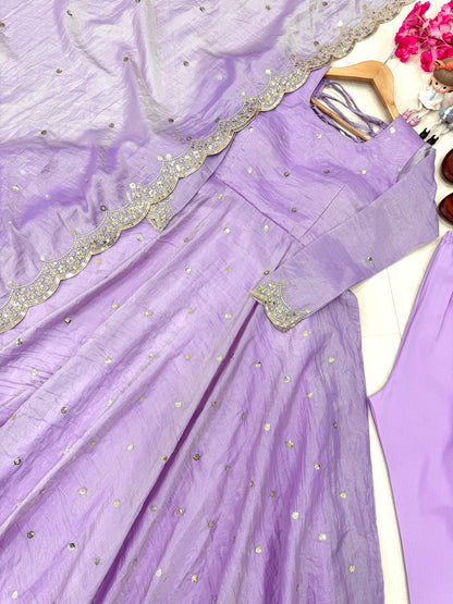 Adorable Sequence Work Lavender Color Gown