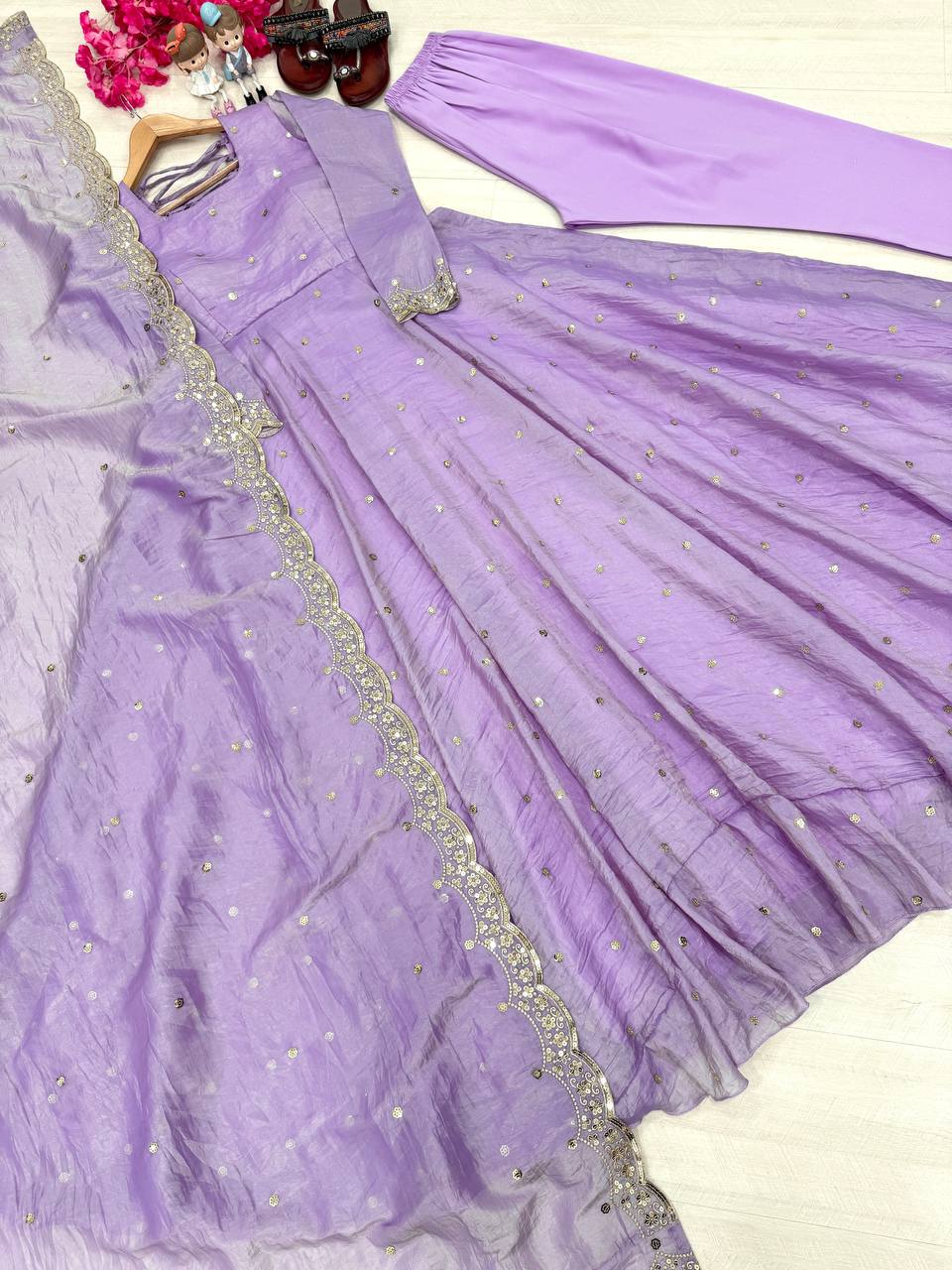 Adorable Sequence Work Lavender Color Gown