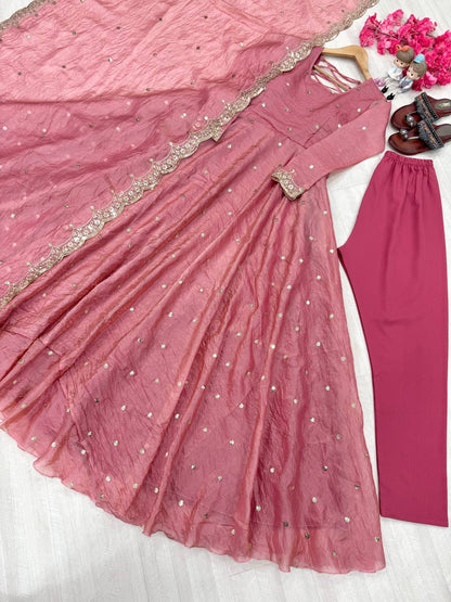 Adorable Sequence Work Pink Color Gown